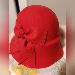Kate Landry Elegant Red Women's Hat with Bow/ Will Fit A Young Girl Also